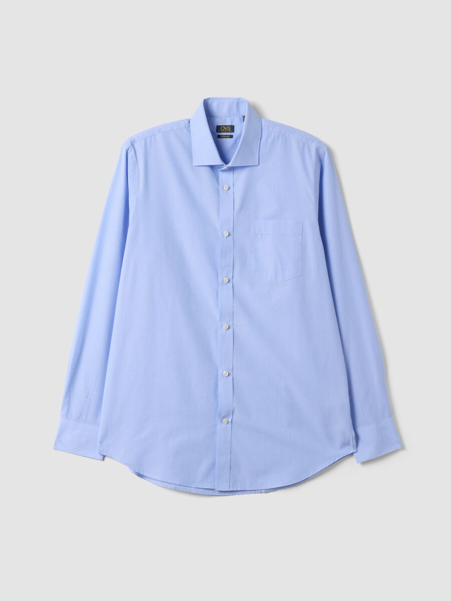 Light blue cotton-blend striped easy-iron shirt, regular fit_4