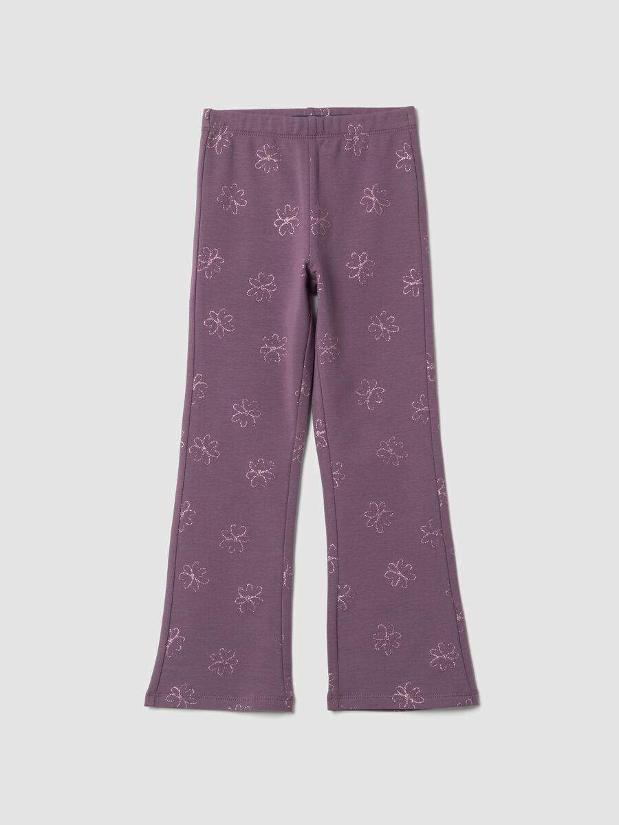 Purple skinny-fit floral leggings in stretch organic cotton_0