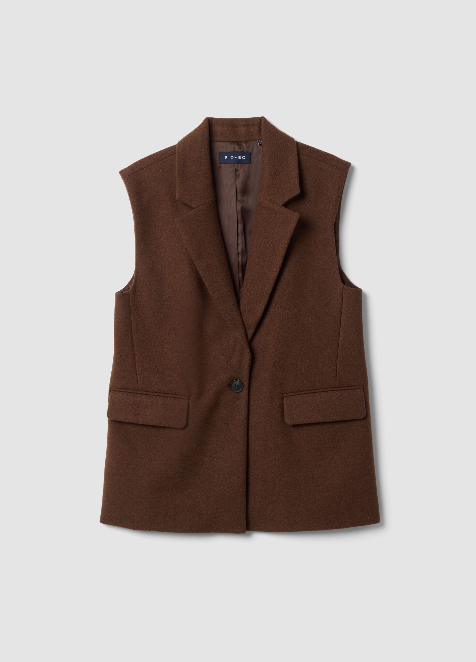 Brown viscose-blend waistcoat with classic lapels