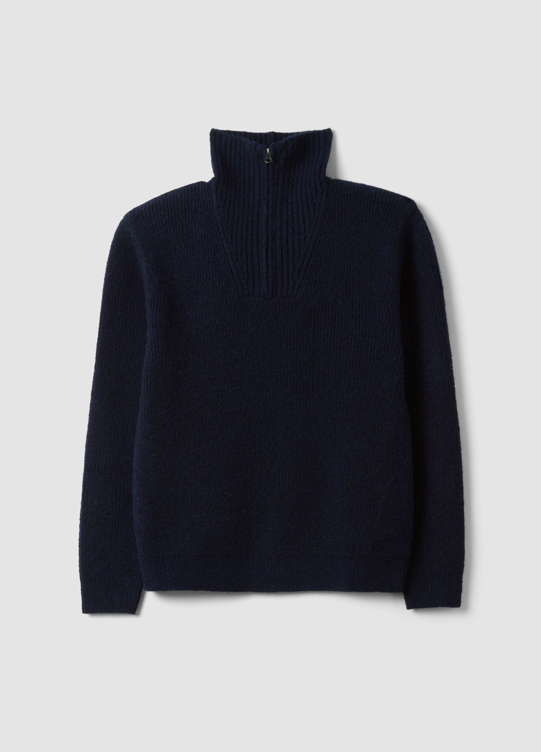 Navy blue regular-fit stretch wool half-zip jumper