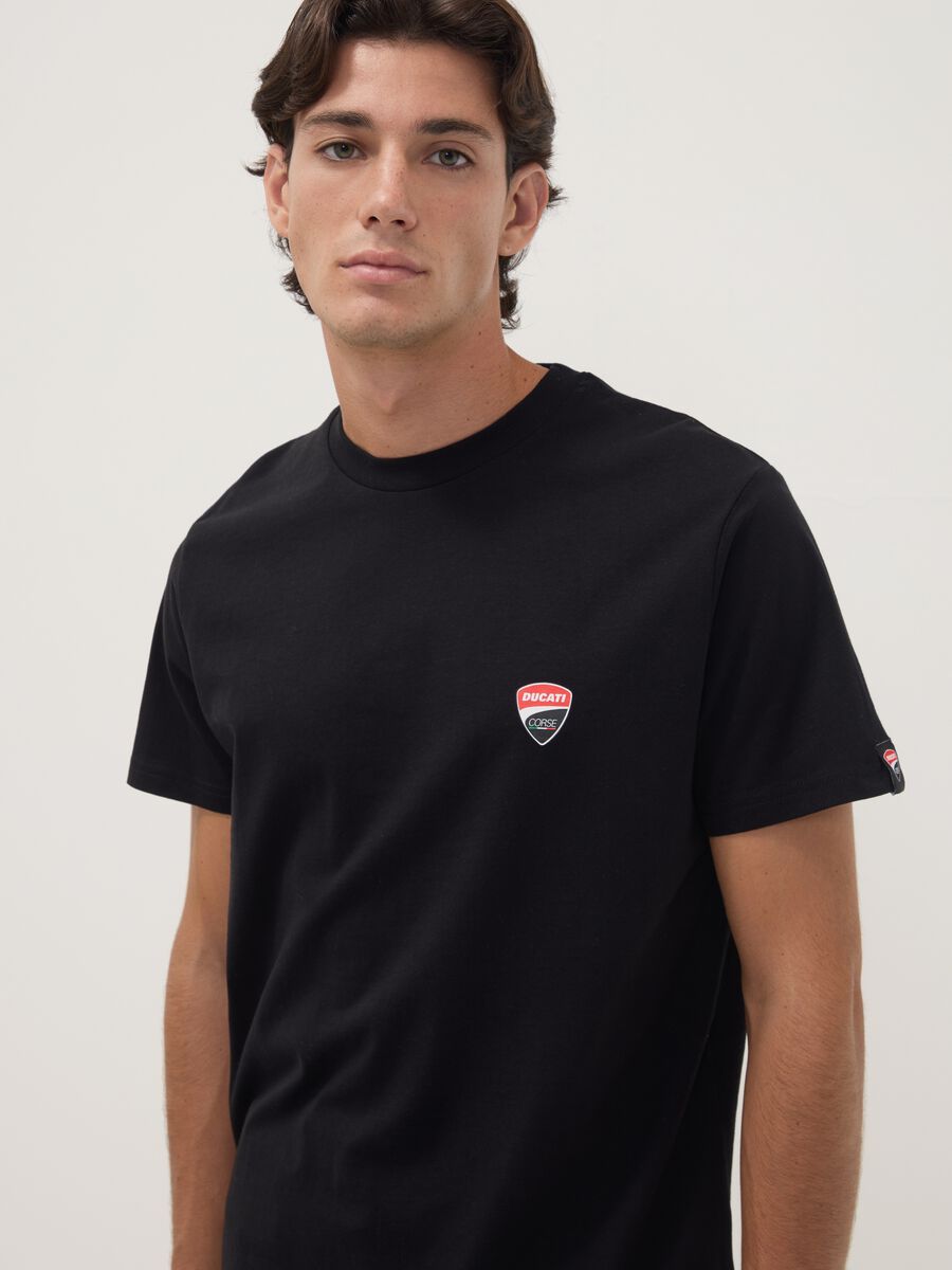 Black pure cotton T-shirt with Ducati print, regular fit_1