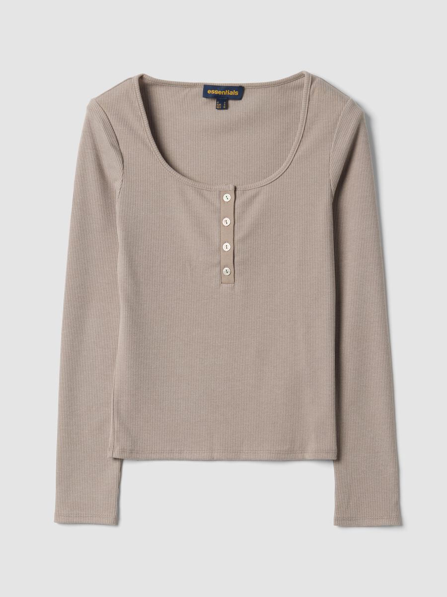Beige stretch viscose crew-neck T-shirt_0