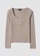 Beige stretch viscose crew-neck T-shirt_0