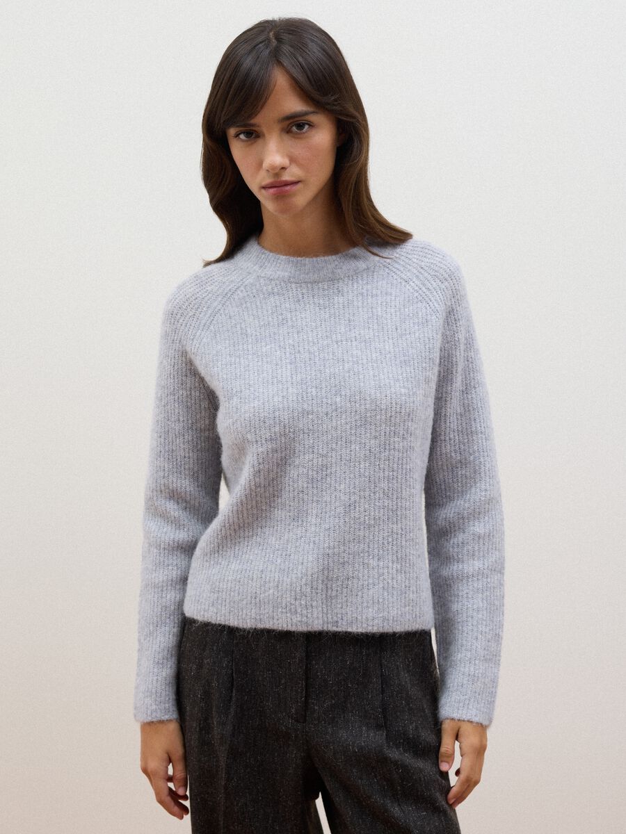 Grey stretch wool and alpaca crew-neck jumper_0