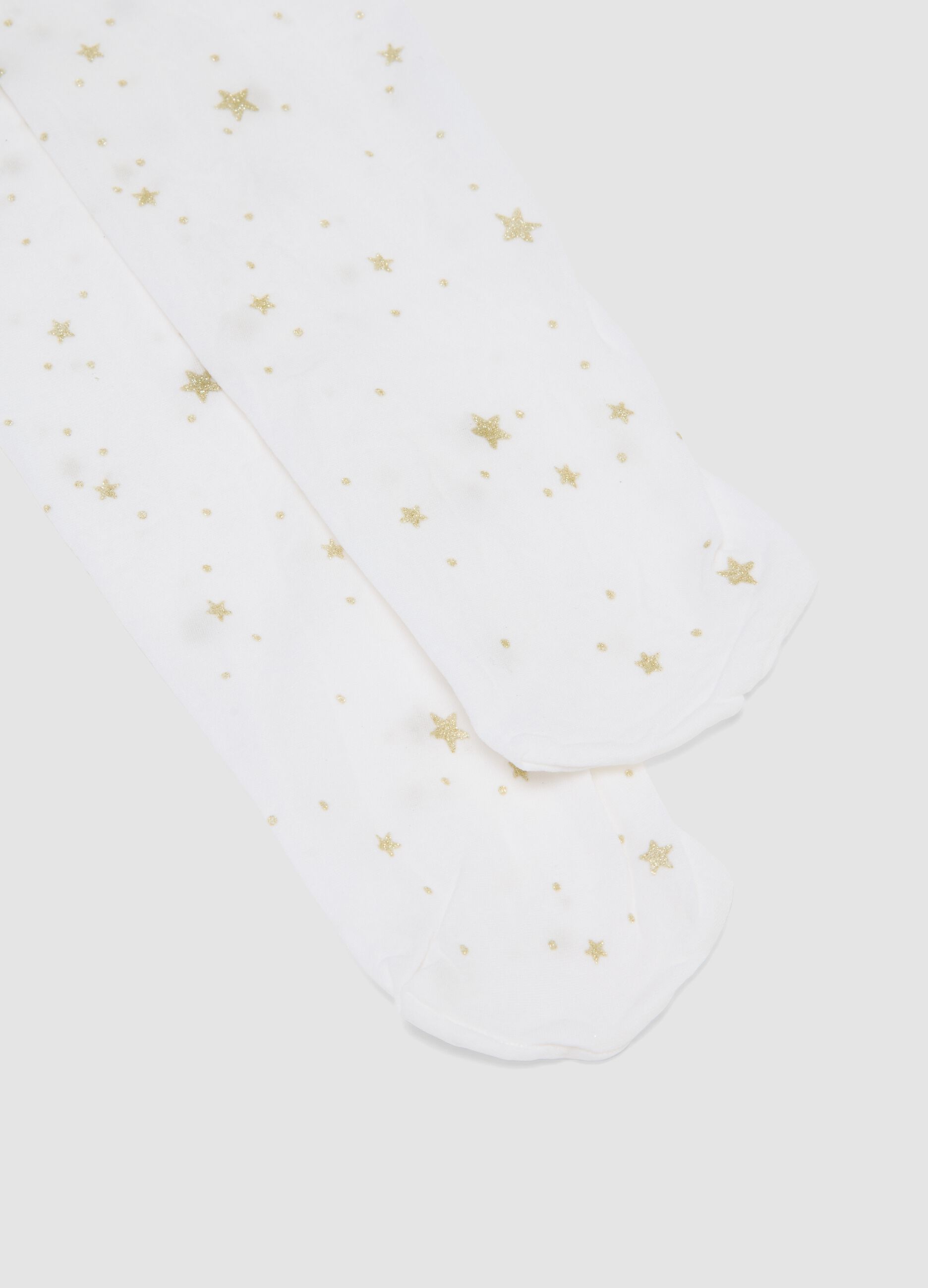 White stretch tights with star print
