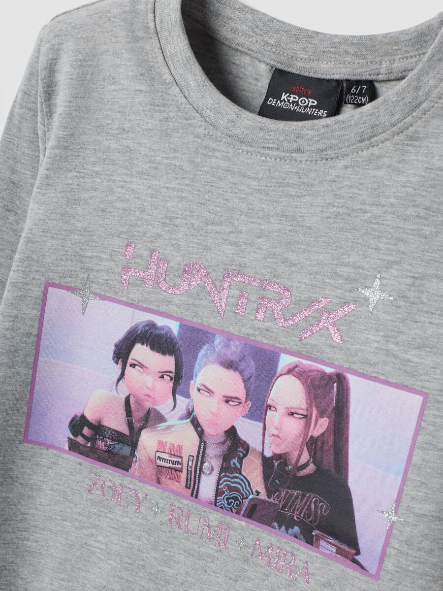 Grey stretch cotton long-sleeve T-shirt with K-Pop Demon Hunters print_2