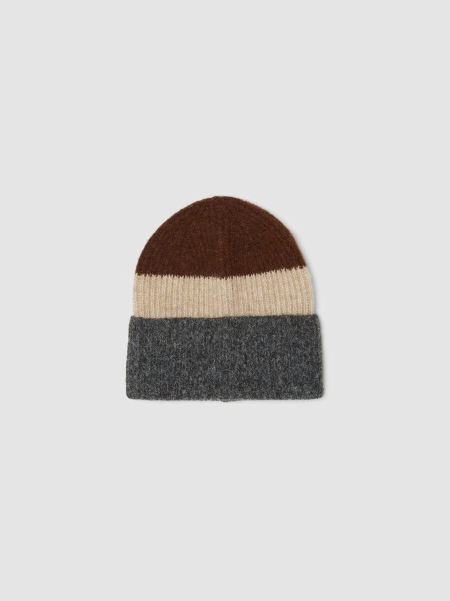 Brown ribbed stretch wool beanie_0