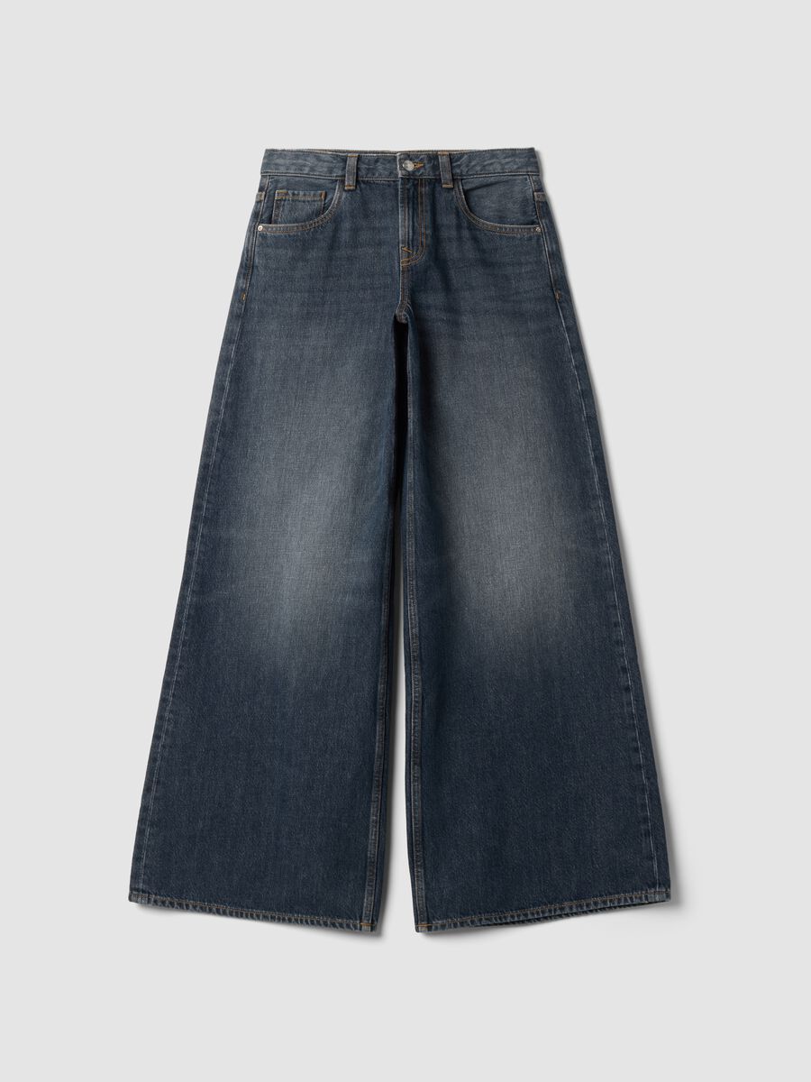 Blue pure cotton super wide-leg jeans_4
