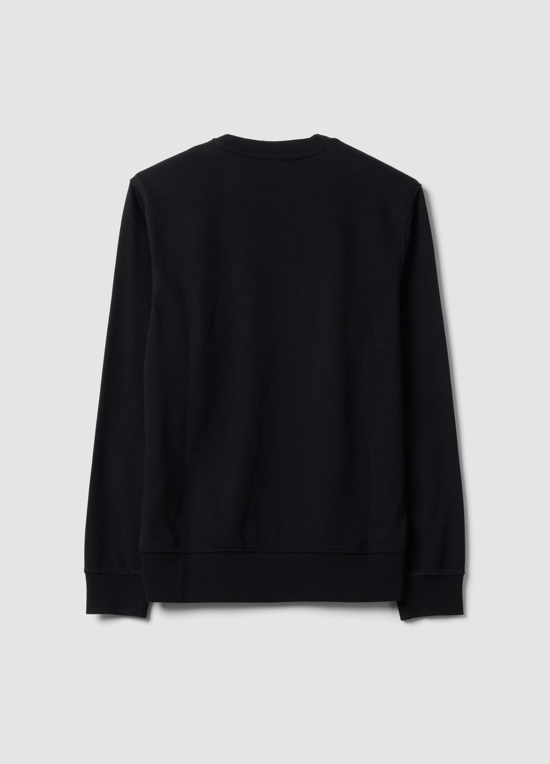 Black crew-neck cotton-blend sweatshirt, regular fit