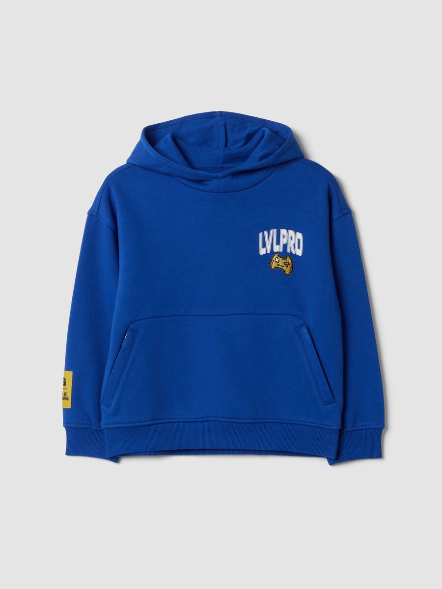 Blue cotton-blend hoodie with crew neck_0