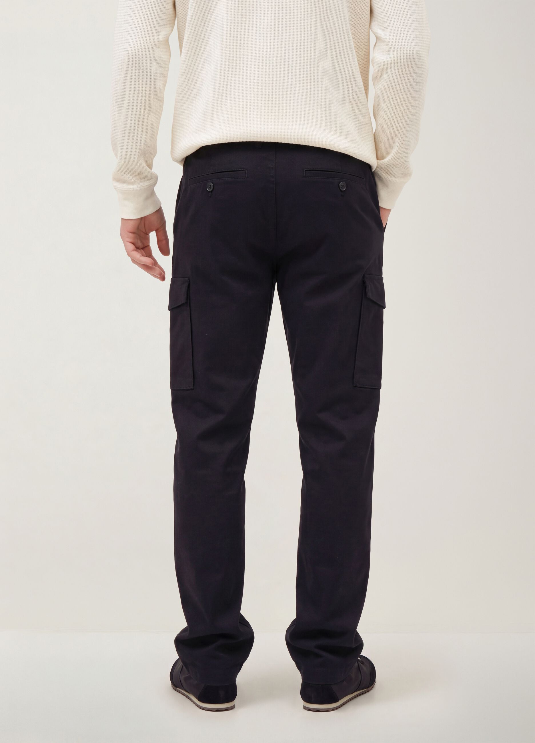 Pantaloni cargo neri in cotone elasticizzato slim fit