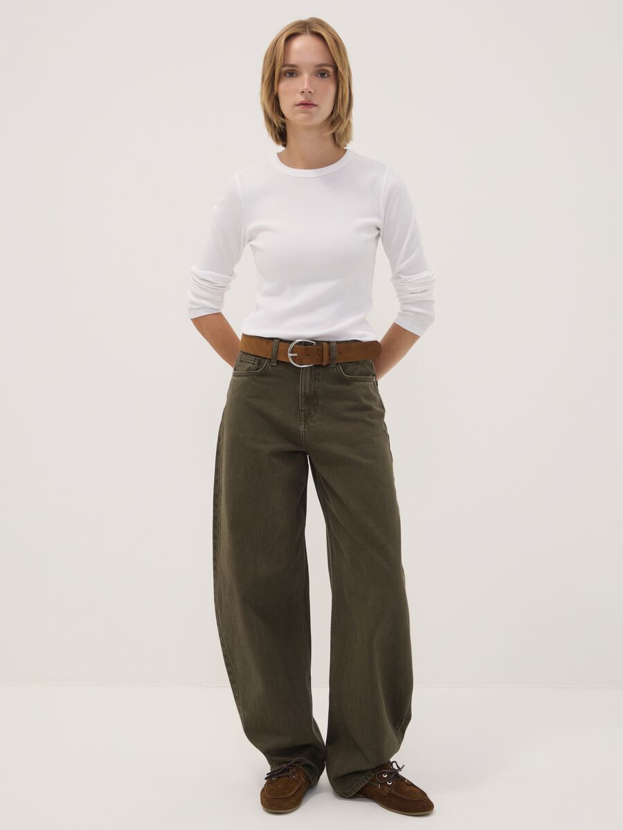 Green pure cotton barrel-fit jeans_0