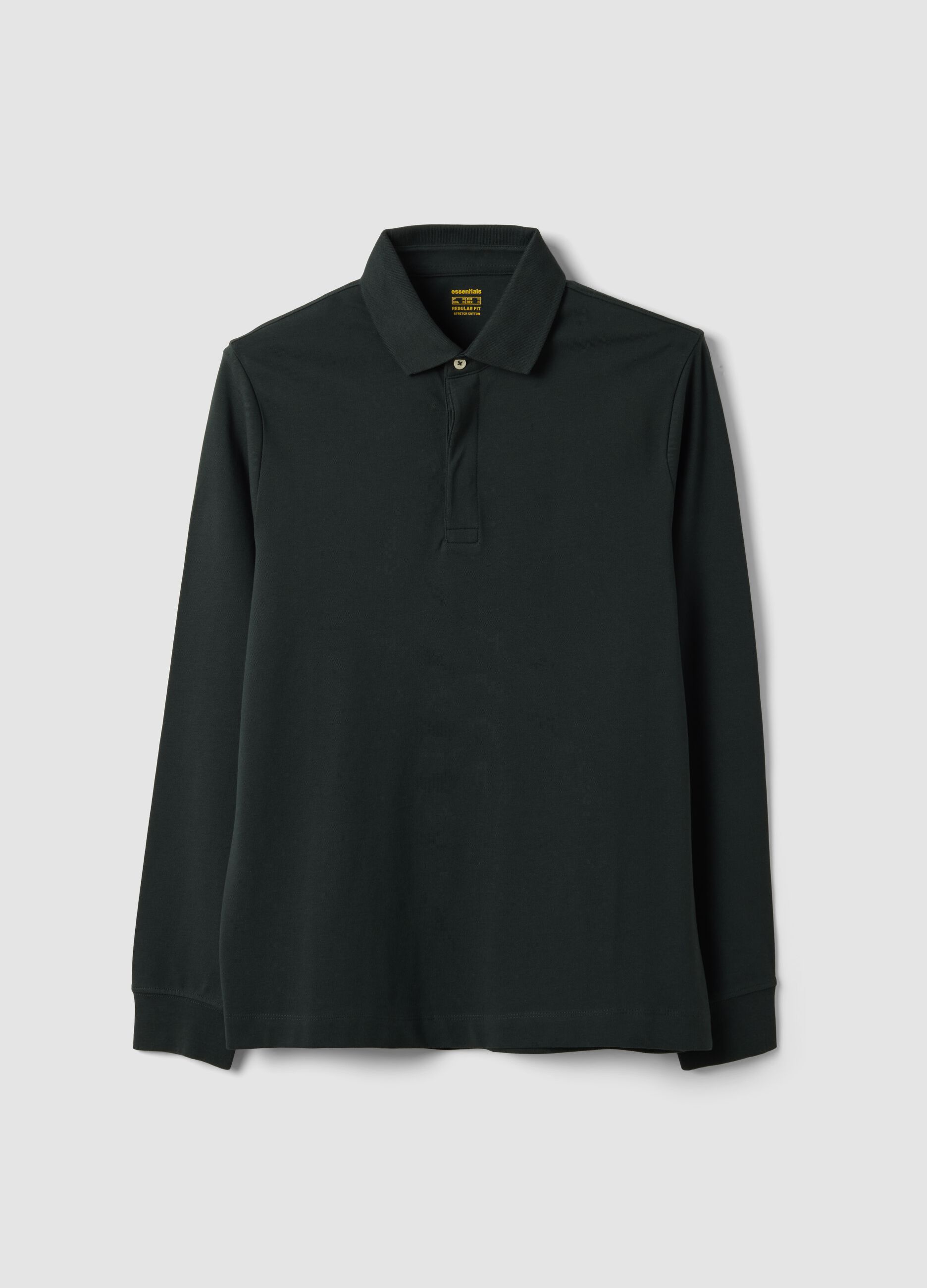Grey regular-fit long-sleeve stretch cotton polo