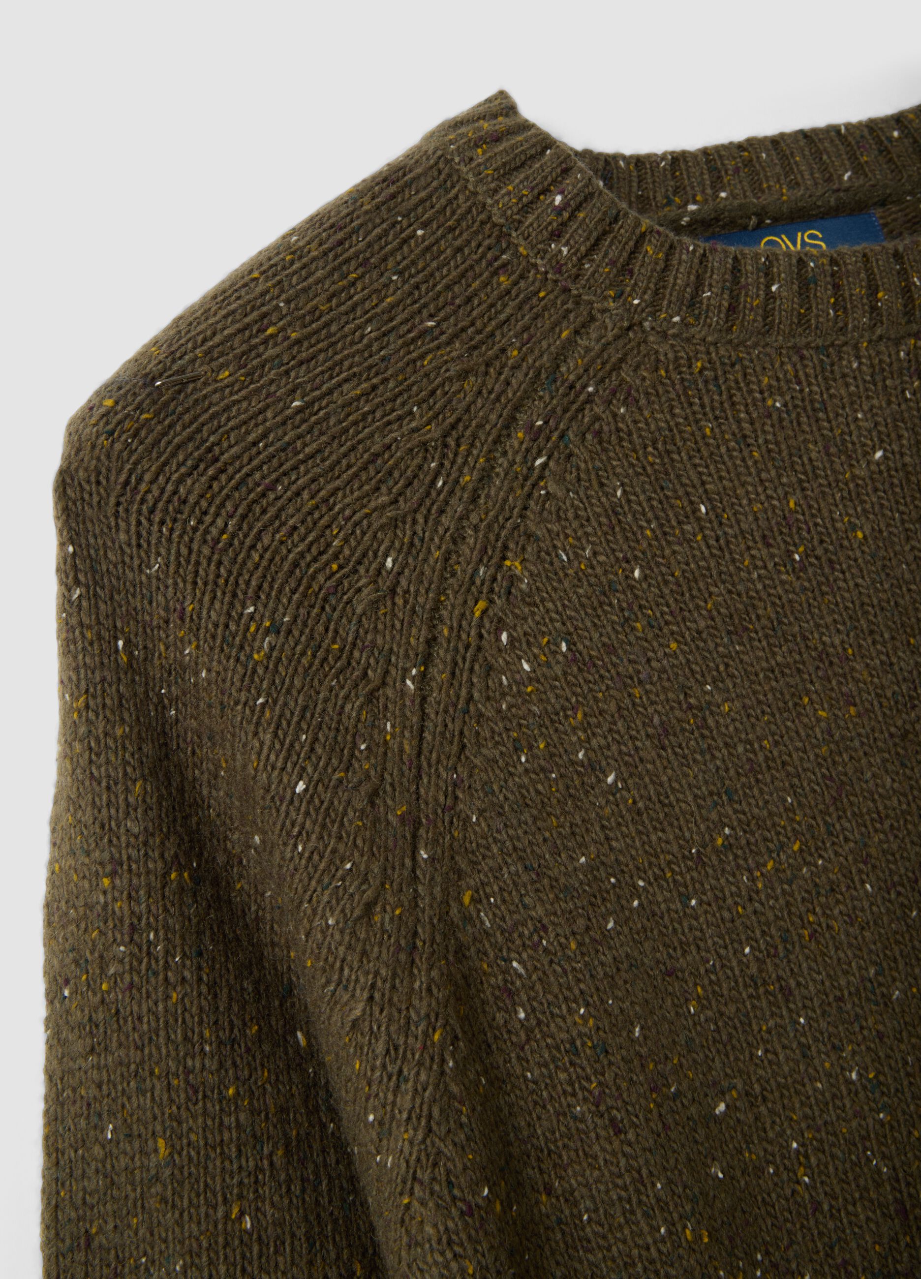 Maglione verde in misto cotone e lana girocollo