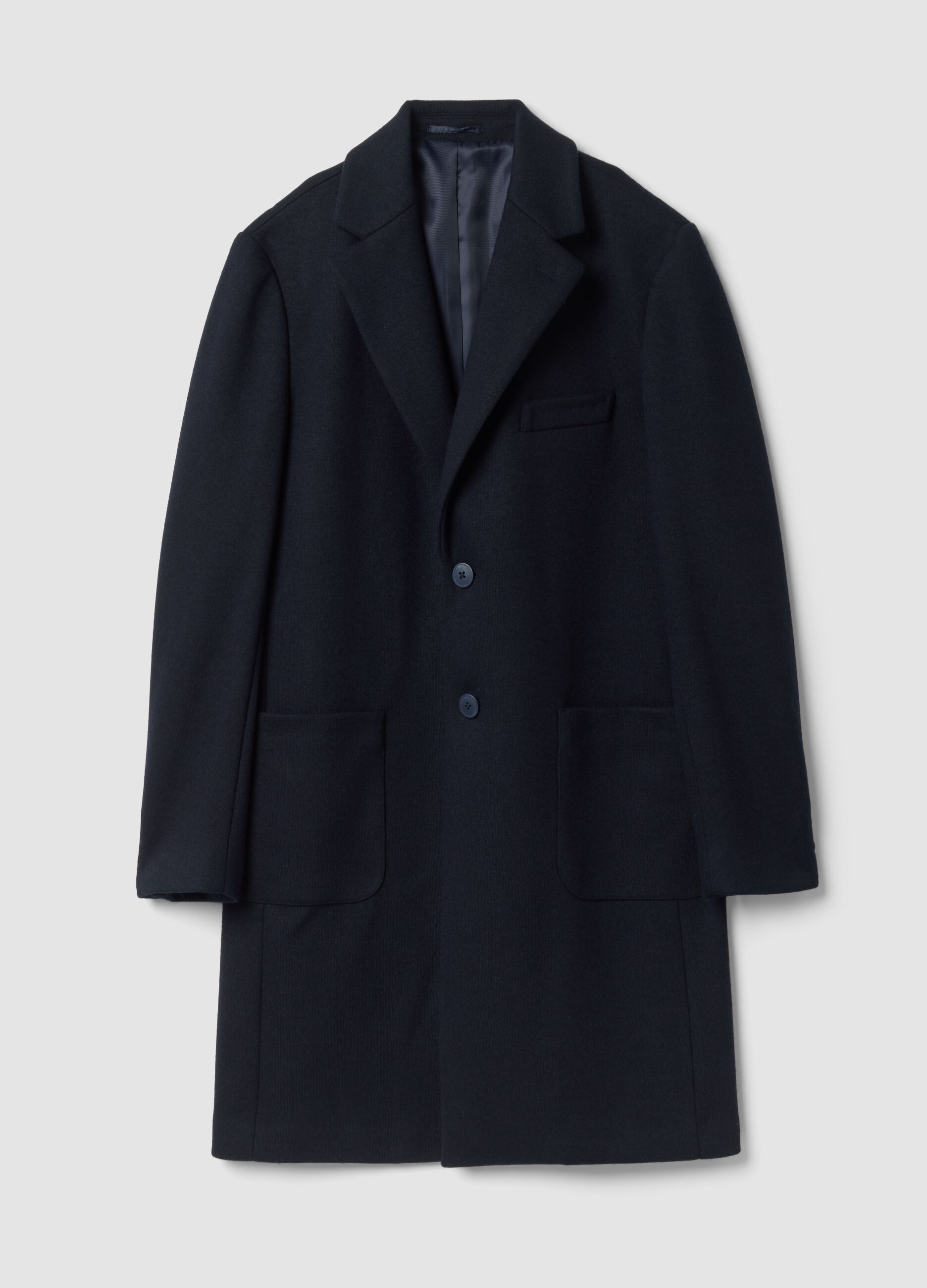 Cappotto blu in misto lana con rever classico regular fit
