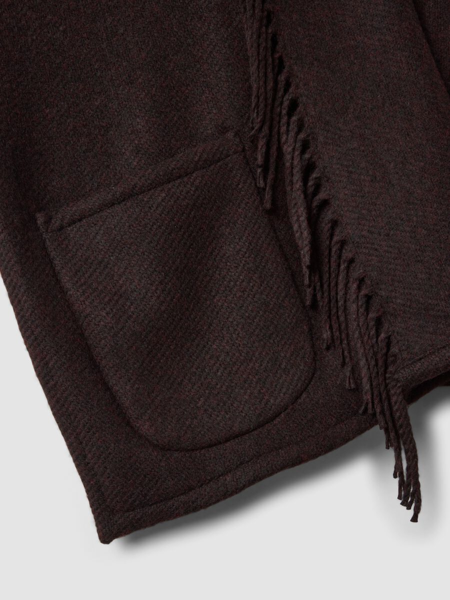 Brown wool-blend cape with fringe_1