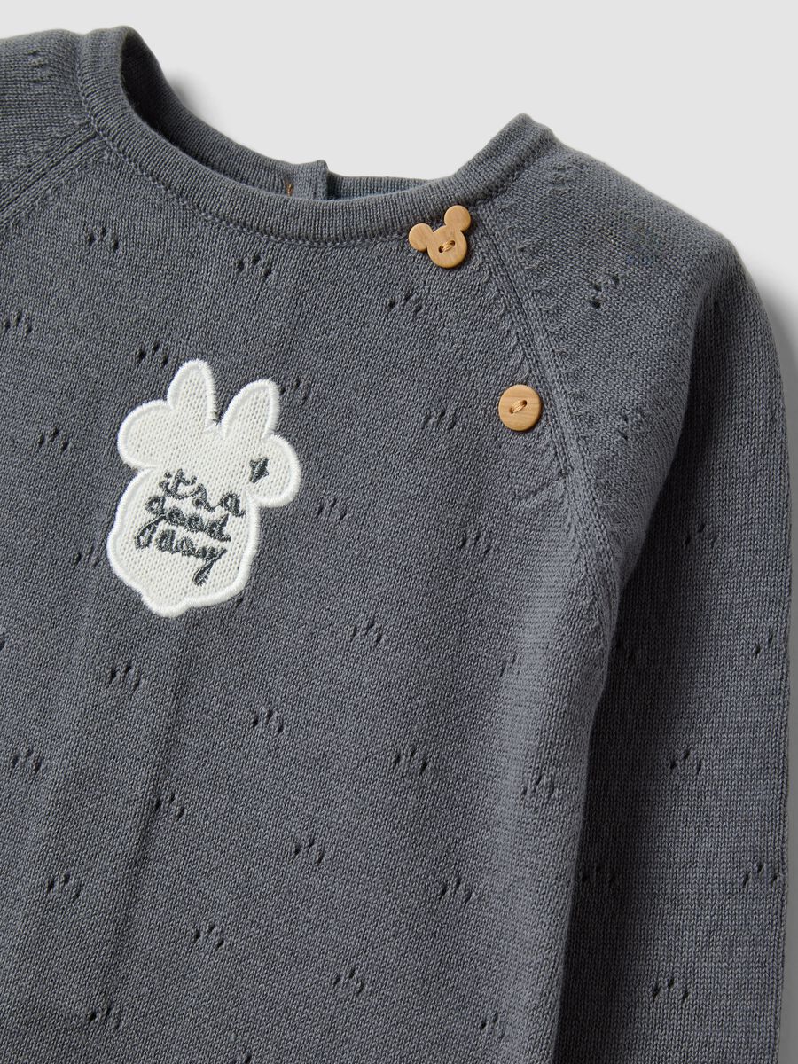 Grey pure cotton broderie sleepsuit with Minnie embroidery_2
