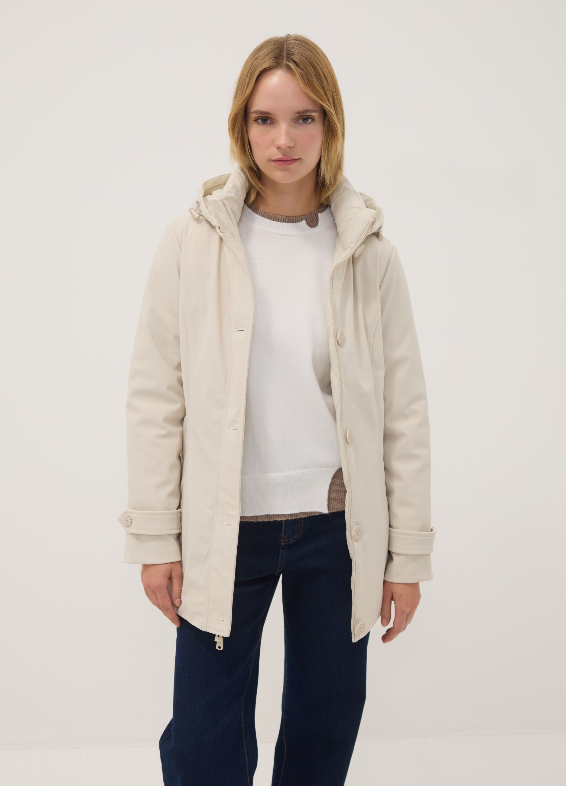 Sand hooded parka in stretch fabric, regular fit