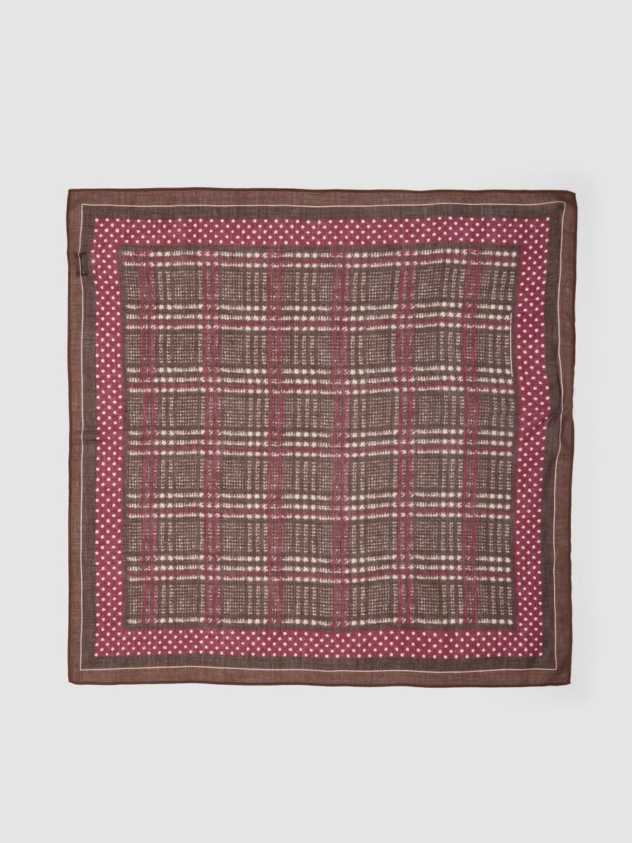 Brown polka-dot viscose and wool blend scarf_1