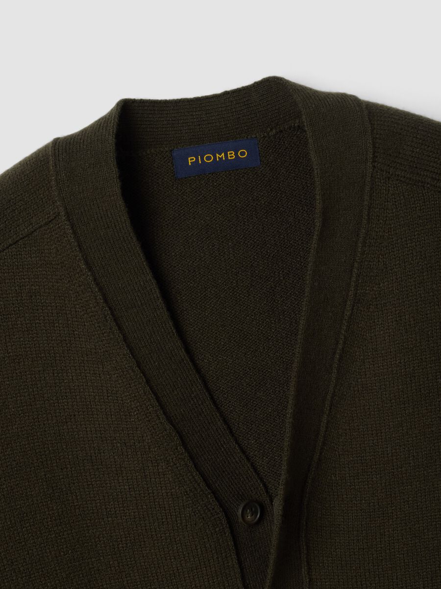 Green wool-blend cardigan with deep V-neck_1