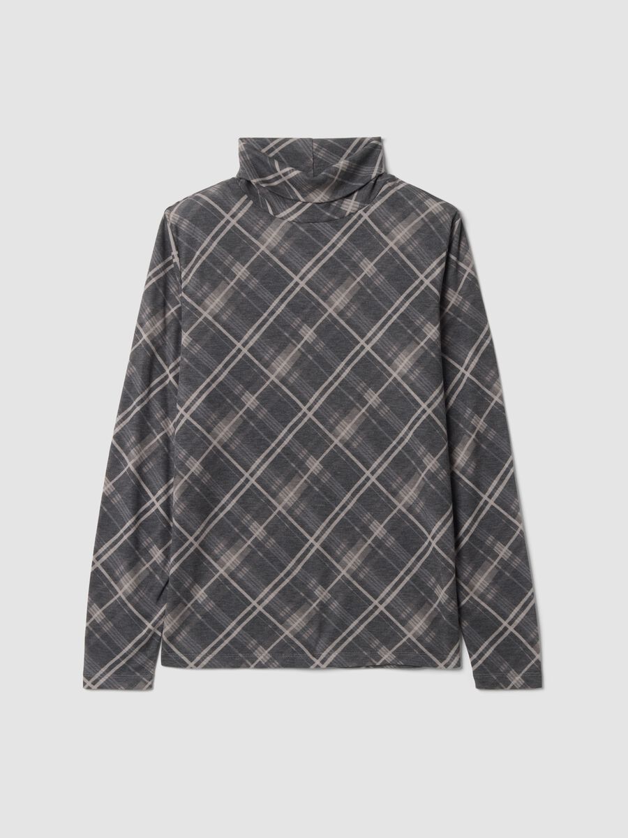 Grey lyocell-blend jumper with check roll neck, regular fit_0
