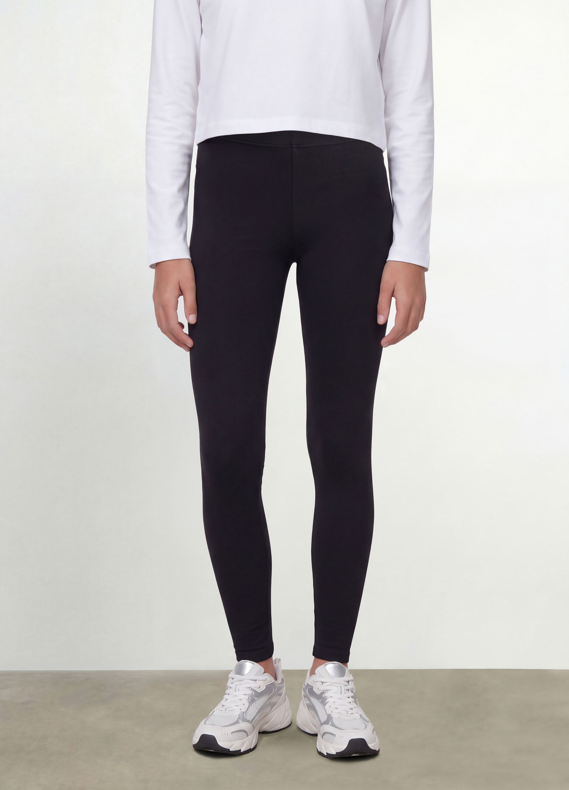 Girls&rsquo; black skinny-fit organic stretch cotton leggings