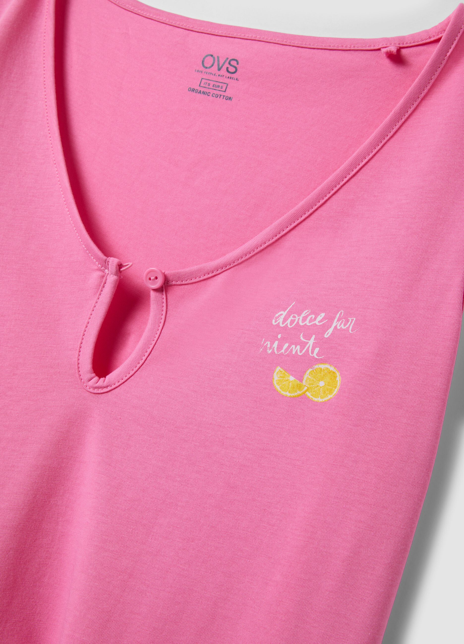 Pink pure cotton nightdress with V-neck