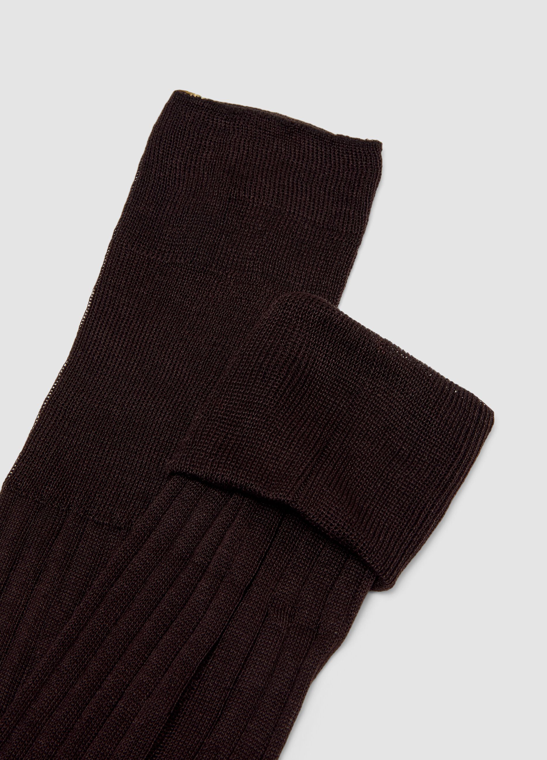 Brown ribbed long socks in pure cotton