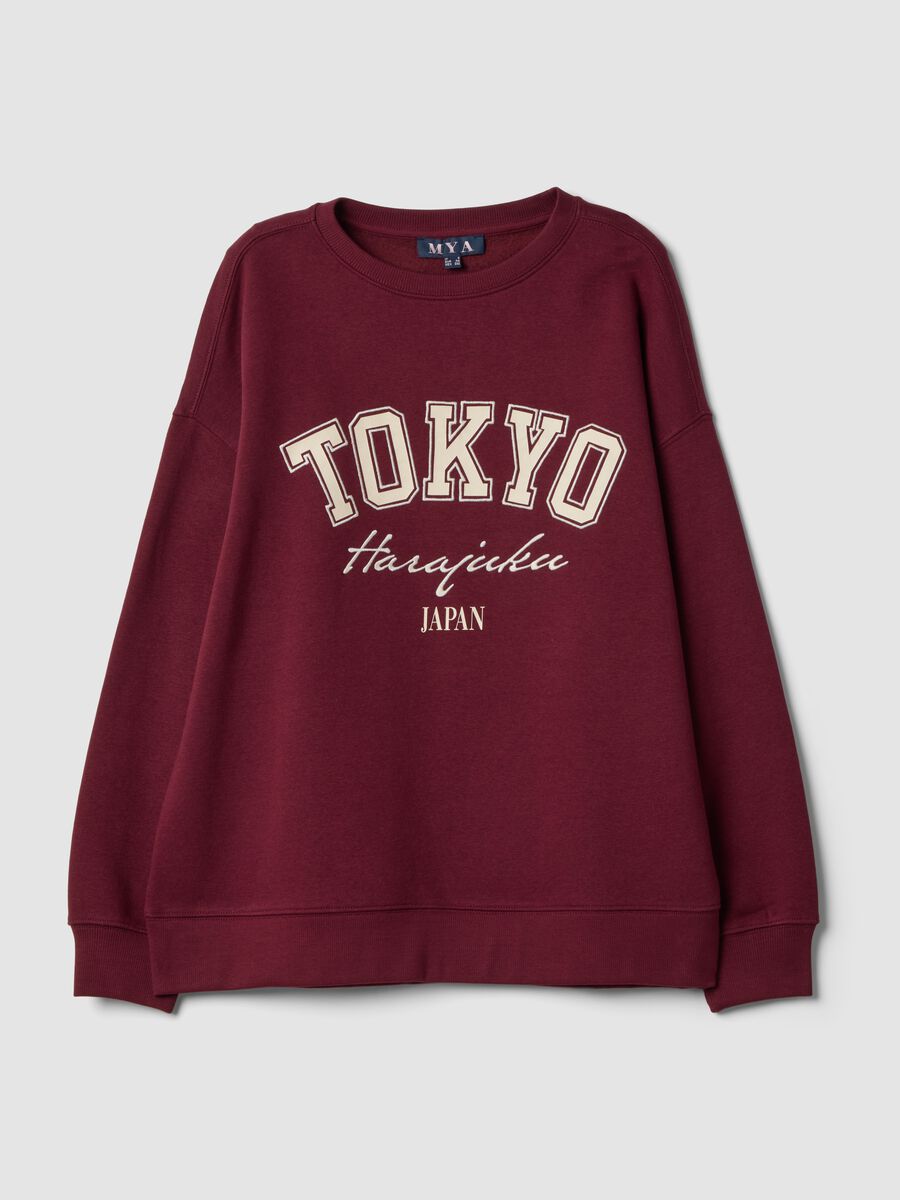 Red cotton-blend sweatshirt with Tokyo slogan_0