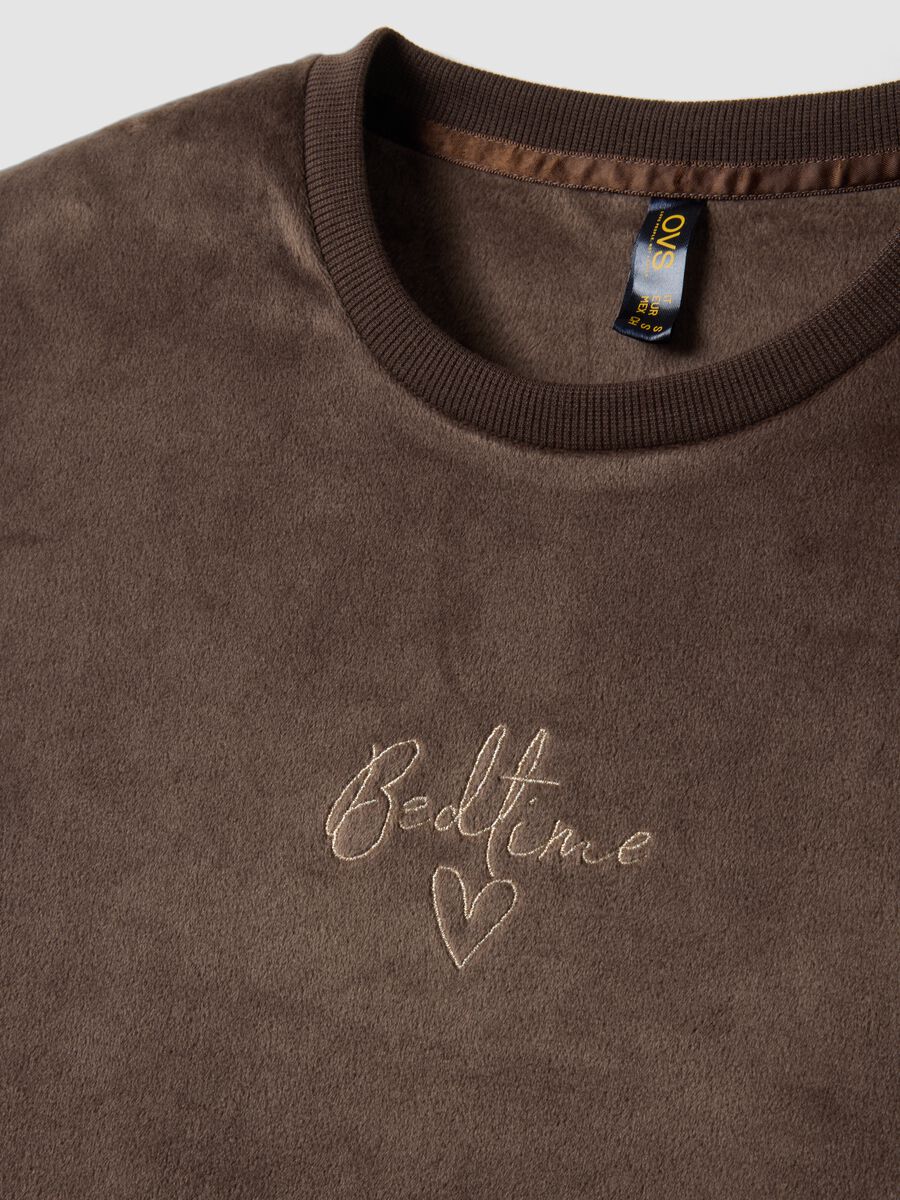 Brown chenille stretch pyjama top with crew neck_1