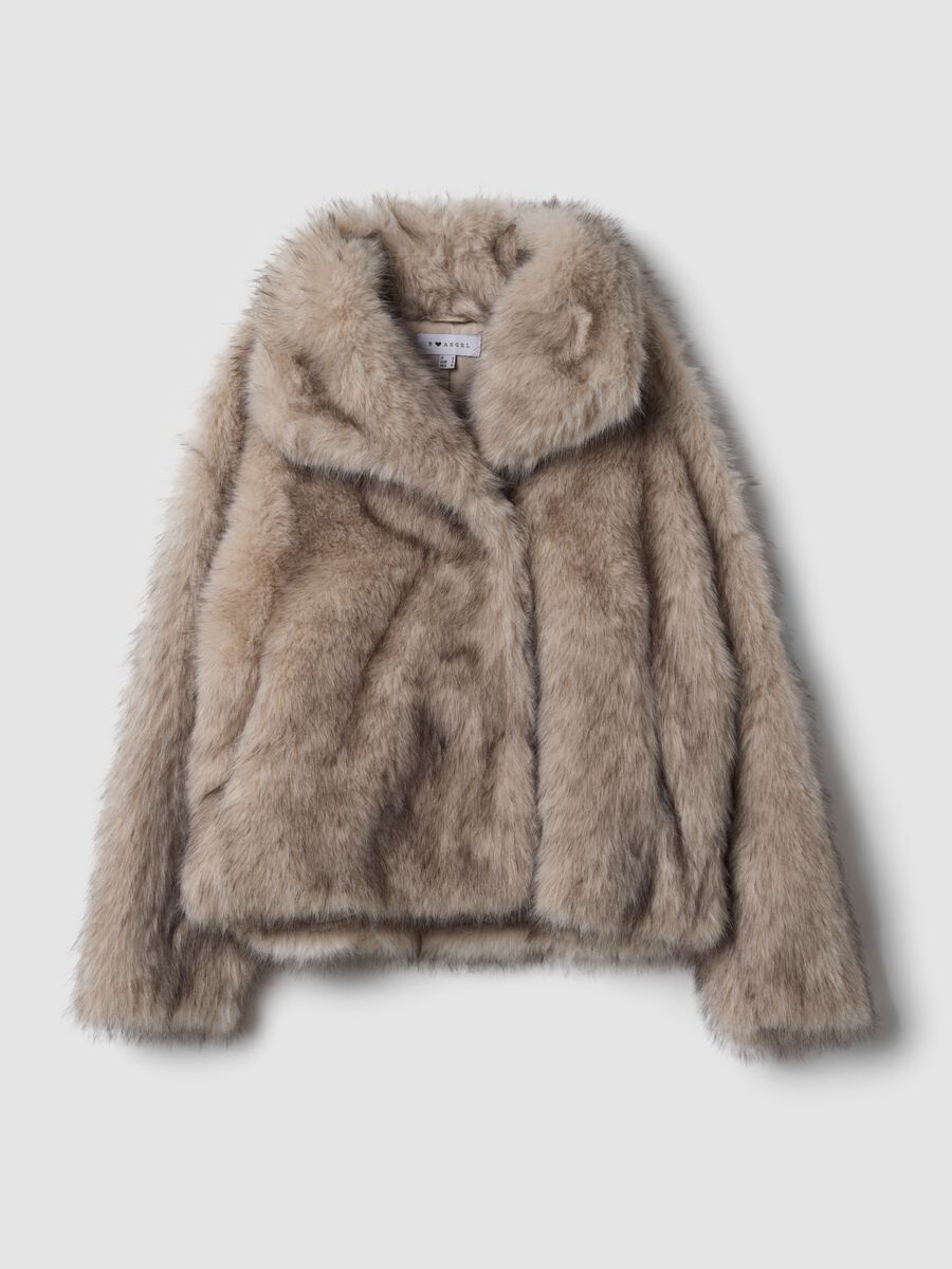 Beige faux-fur effect jacket, regular fit_0