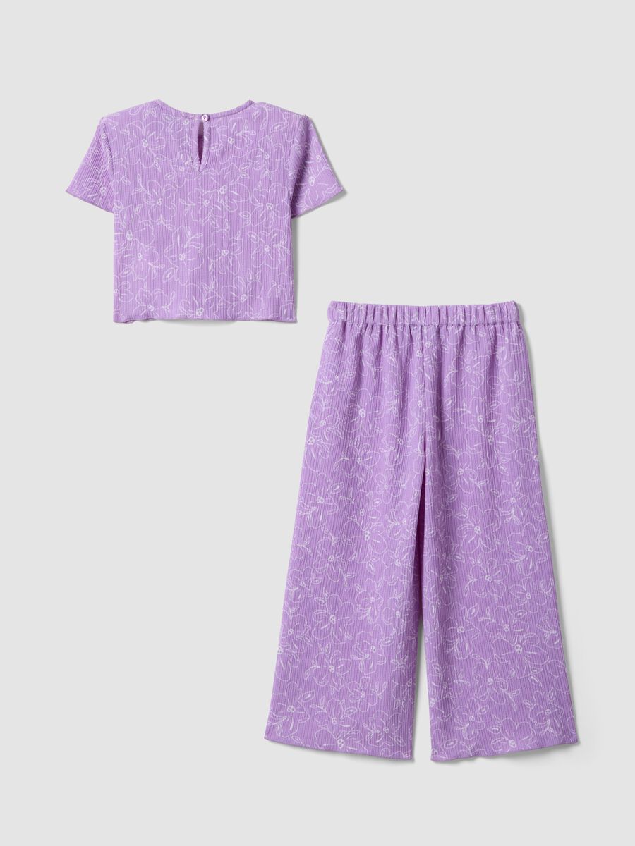 Girls' purple stretch fabric set with floral print_1