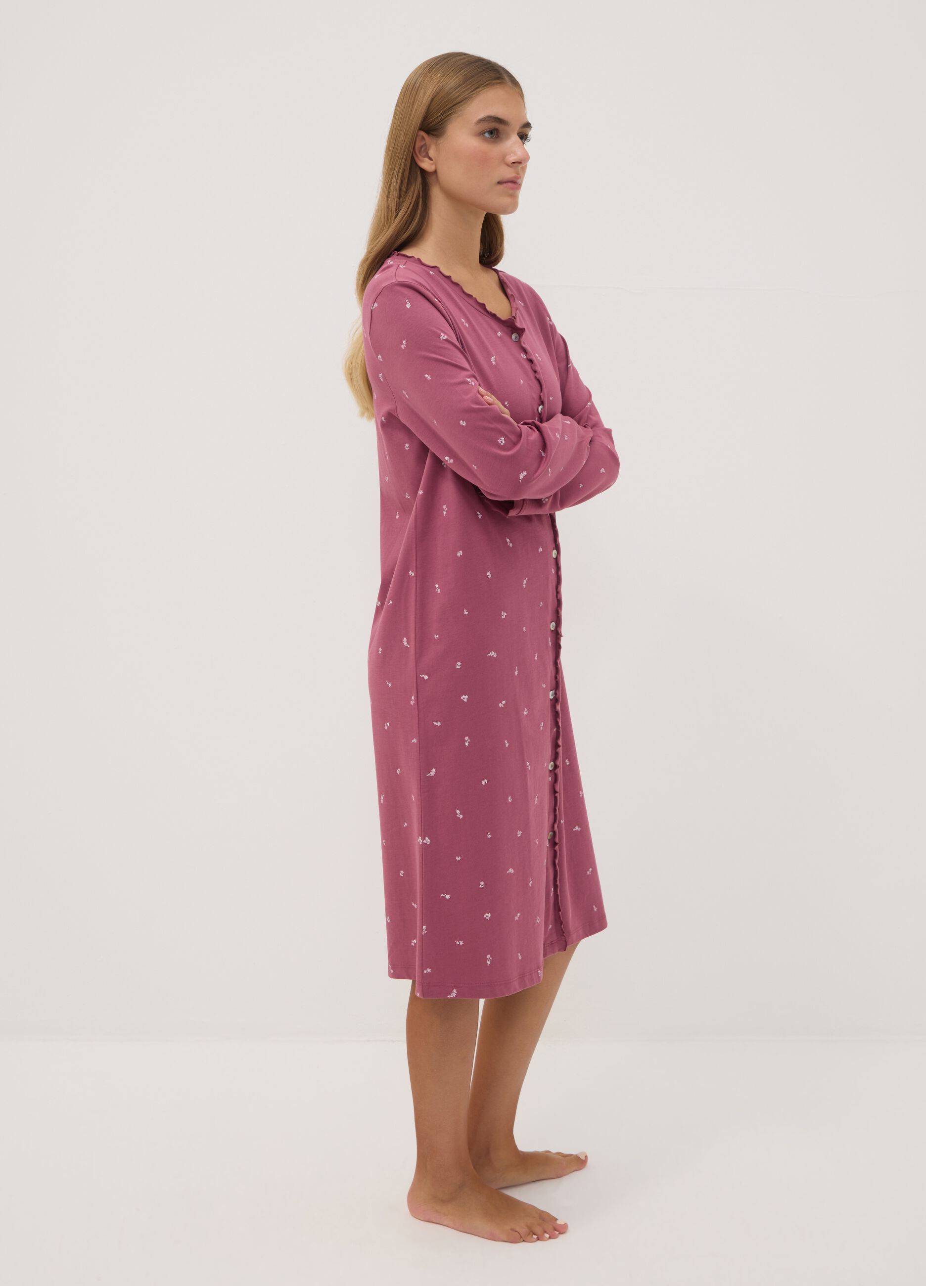 Purple organic cotton nightdress with crew neck