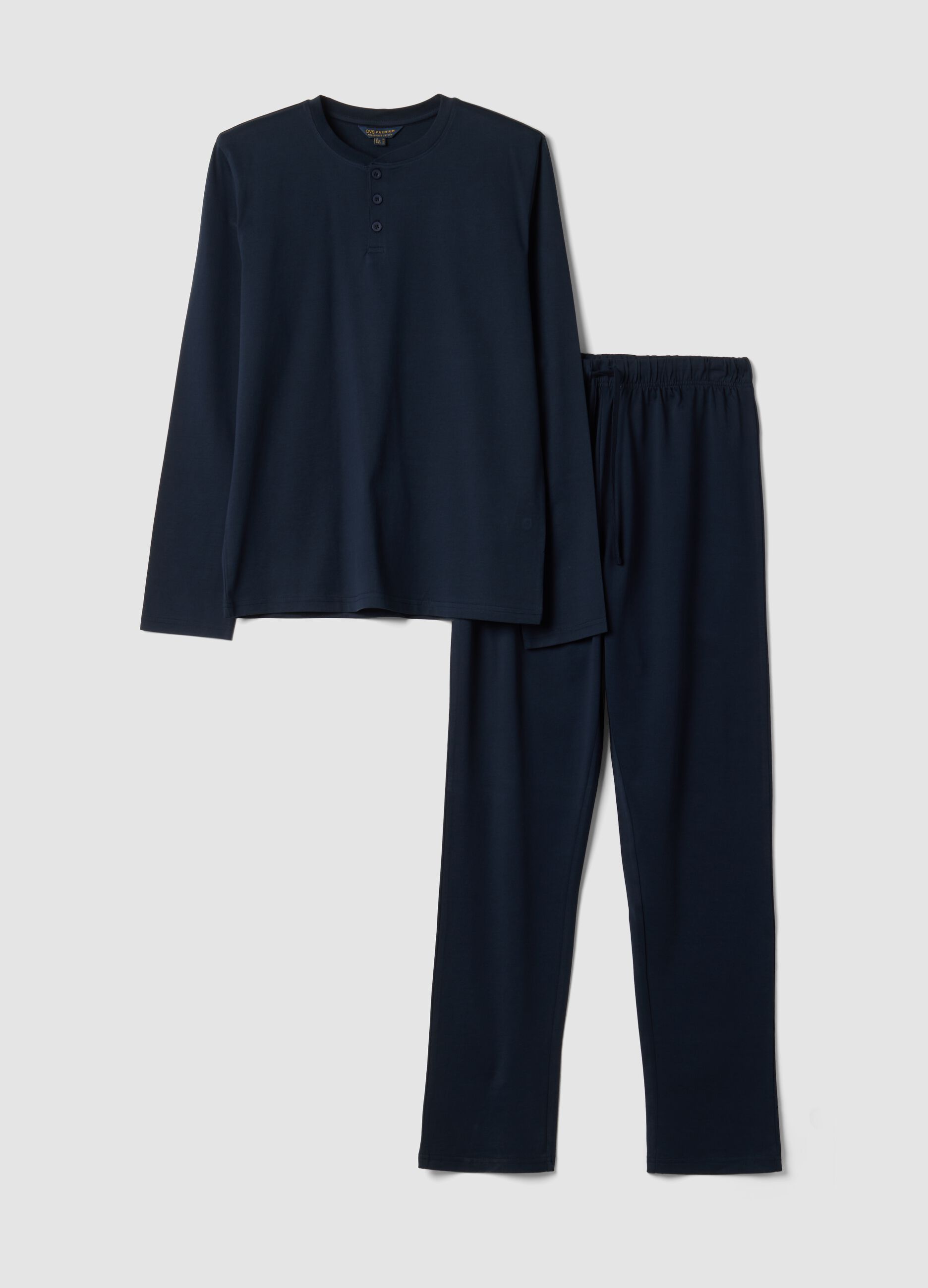 Pigiama blu in puro cotone organico con scollo serafino regular fit