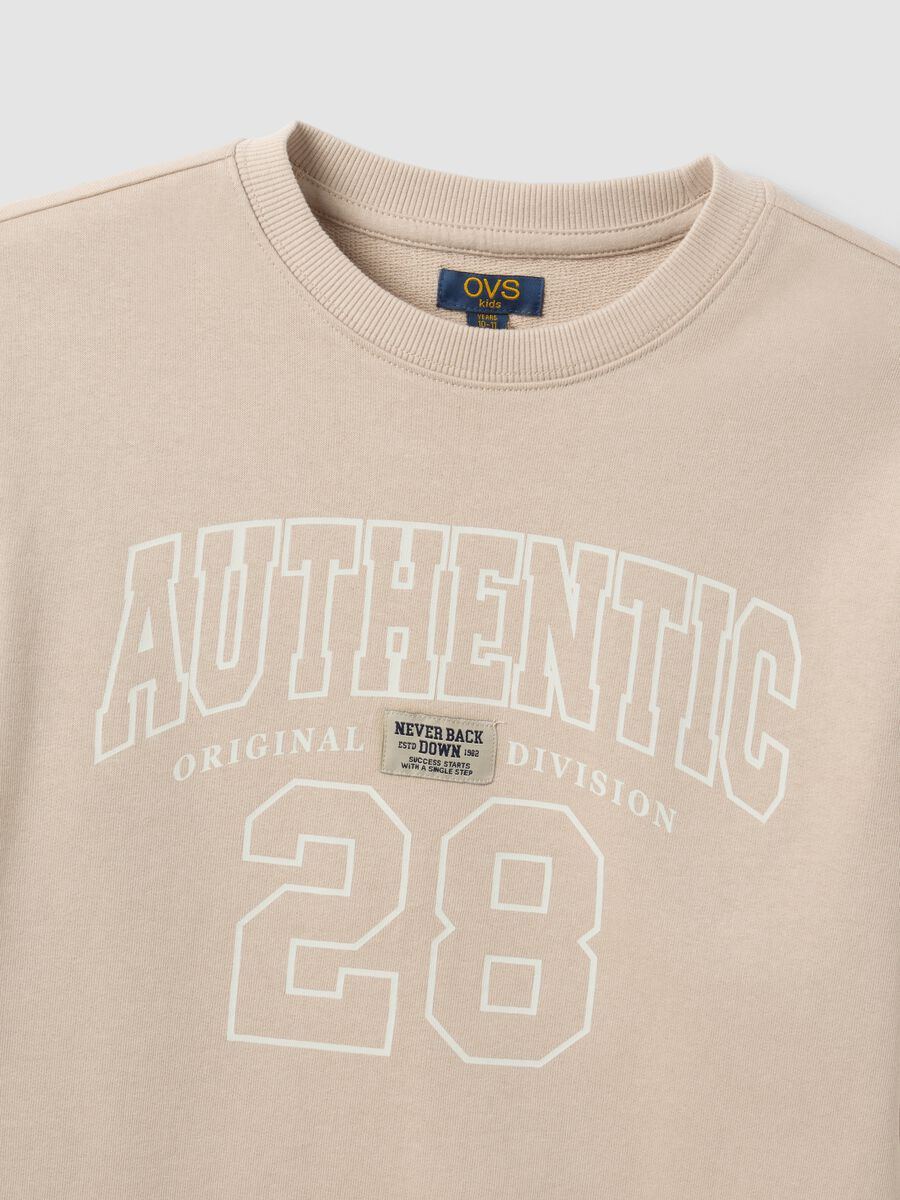 Beige pure organic cotton crew-neck sweatshirt with print for boys_5