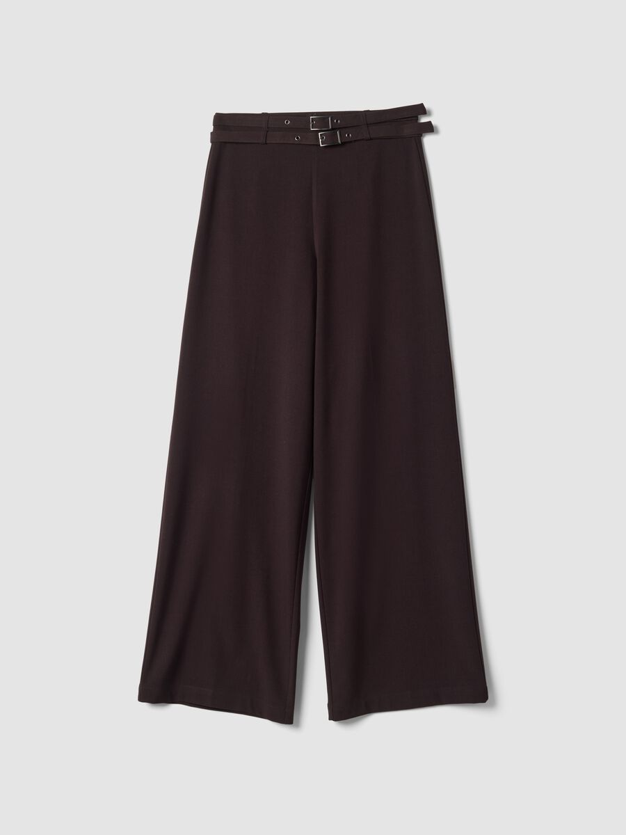 Brown stretch-viscose tailored trousers with belt_0