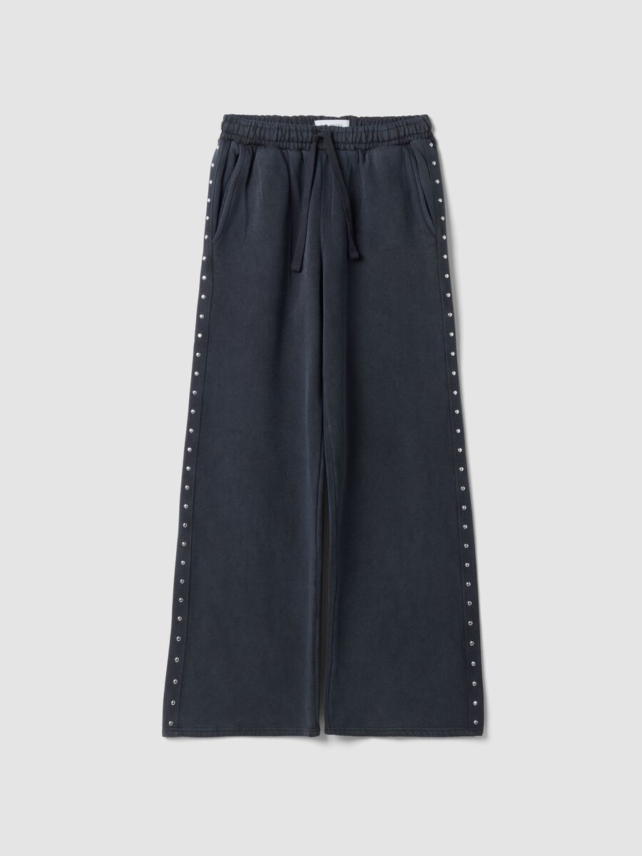 Jogger grigi wide leg in misto cotone con strass_5