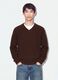 Brown pure cotton jumper with deep V-neck, regular fit_0
