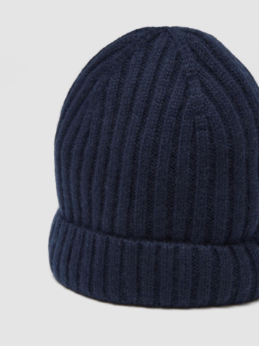 Navy blue ribbed pure cashmere beanie_2