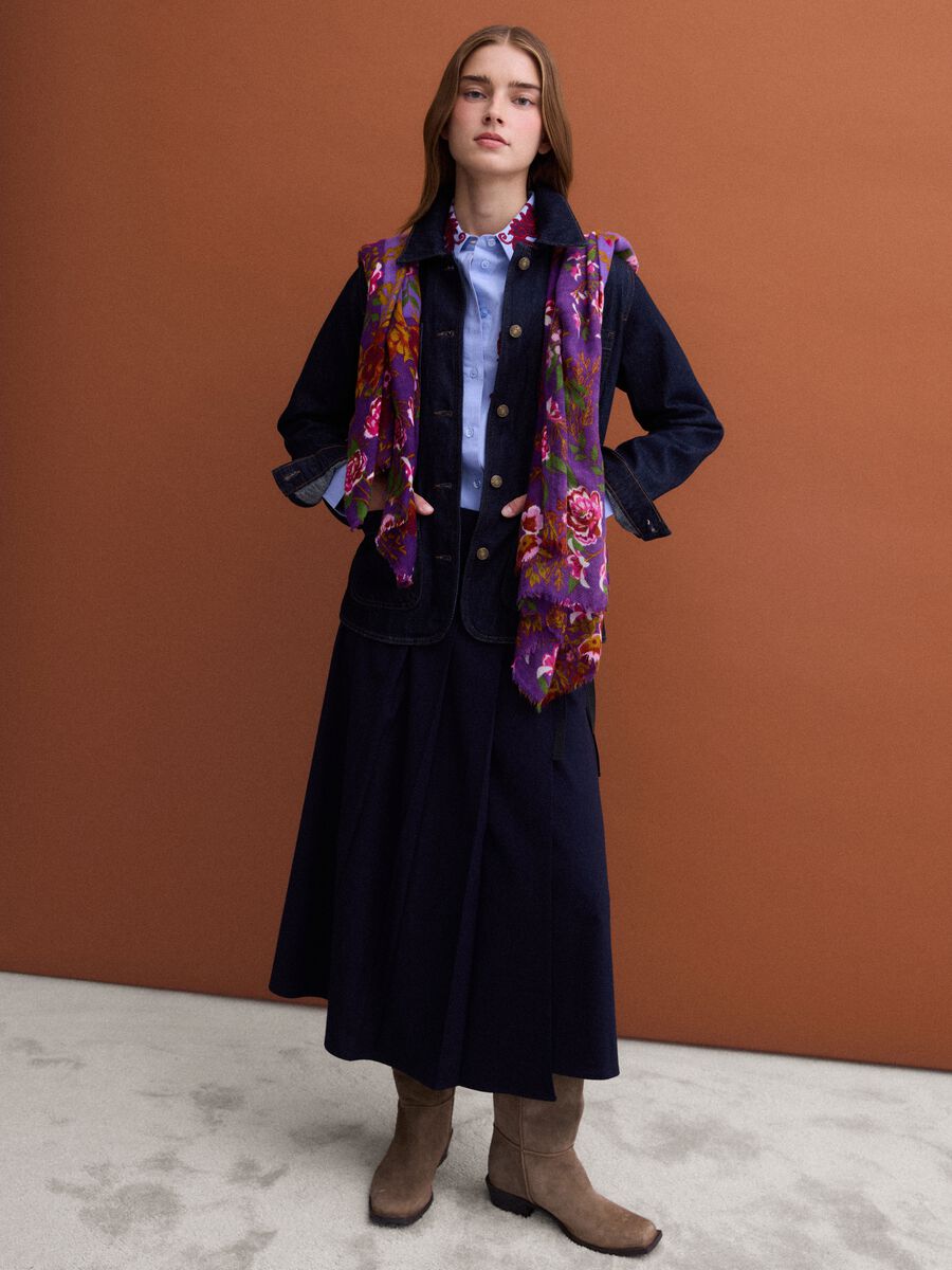 Blue pleated skirt in stretch viscose_0