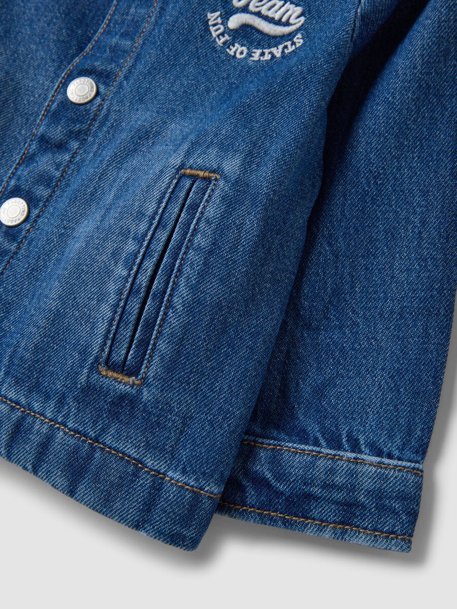 Blue pure cotton denim shacket with press studs_3