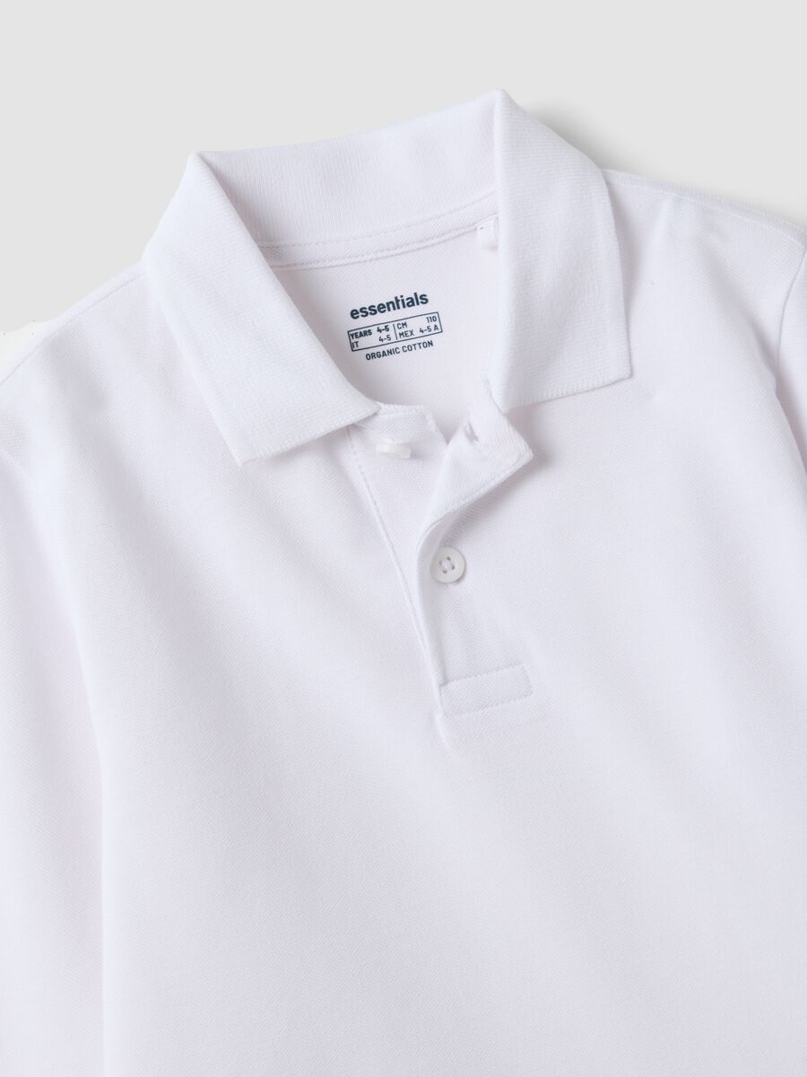 White long-sleeve polo shirt in pure organic cotton, regular fit, for boys_2