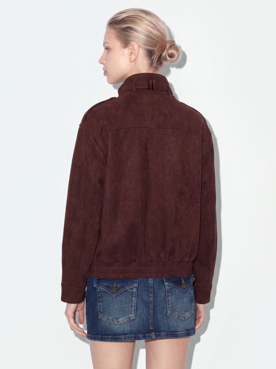 Brown stretch-fabric high-neck jacket, regular fit_3