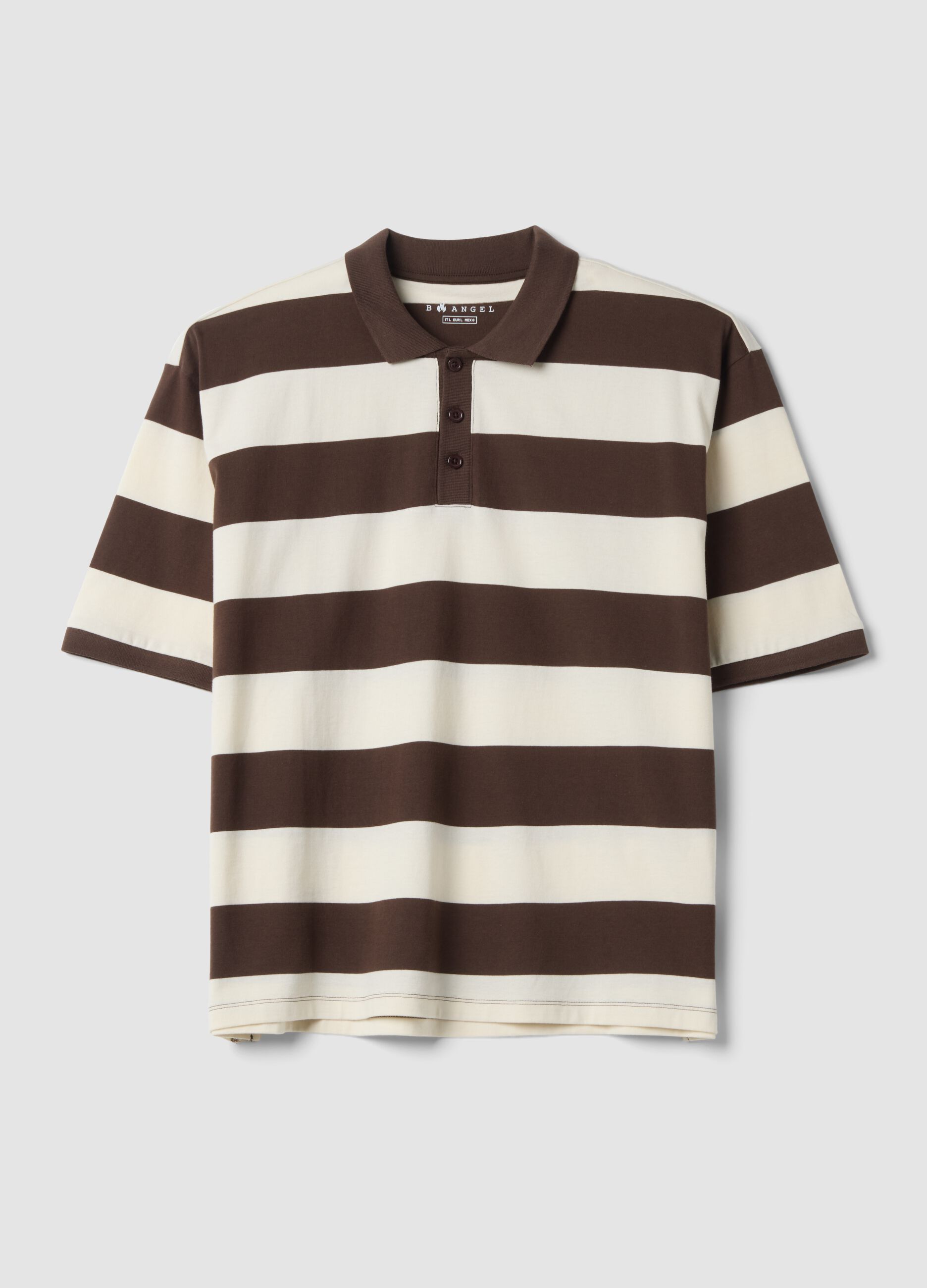 Polo marrone in puro cotone a righe regular fit