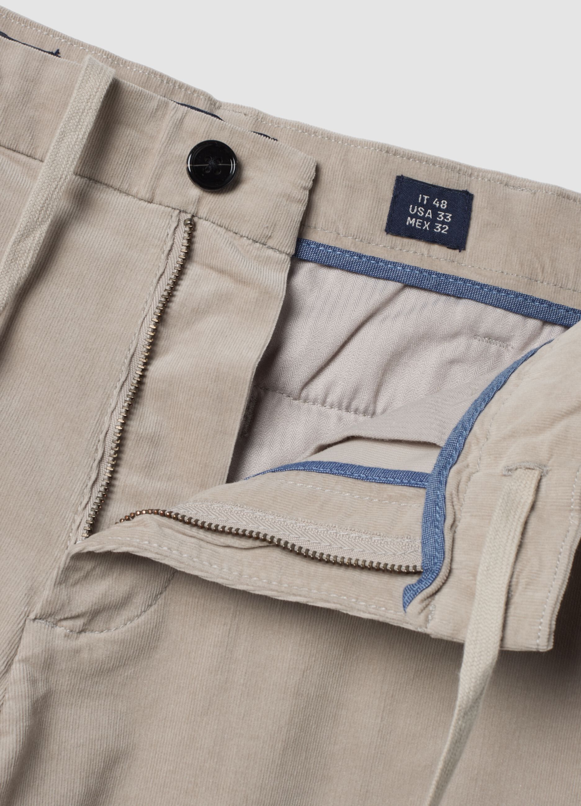 Pantaloni chino grigi in cotone elasticizzato regular fit a costine