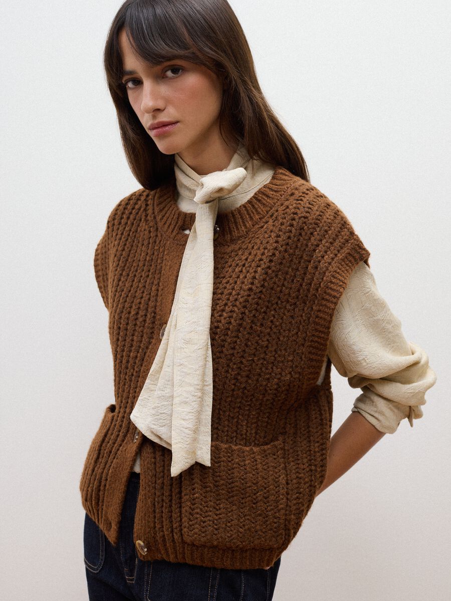 Orange wool-blend gilet with buttons_1