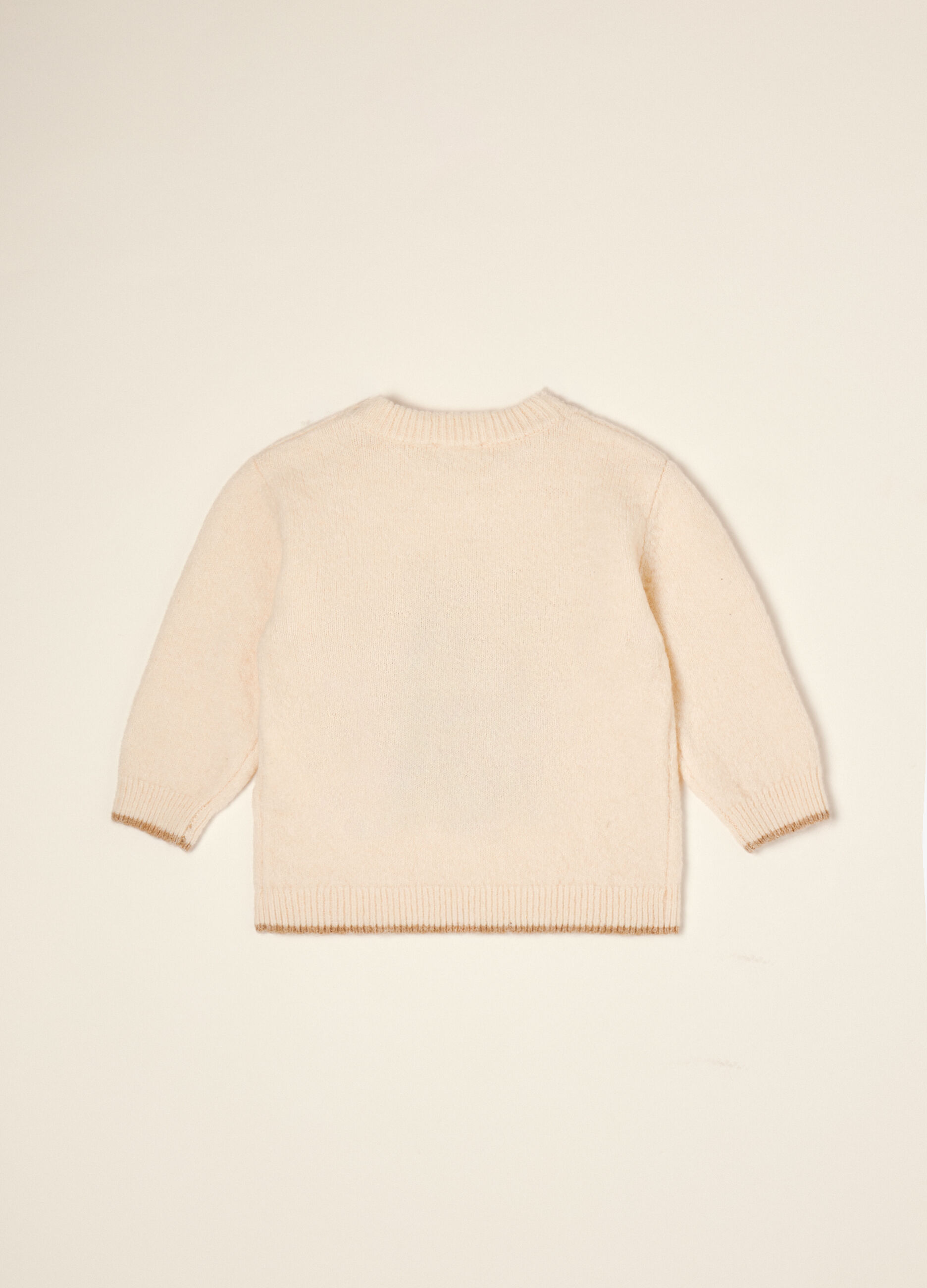 Beige stretch wool jumper with panda print