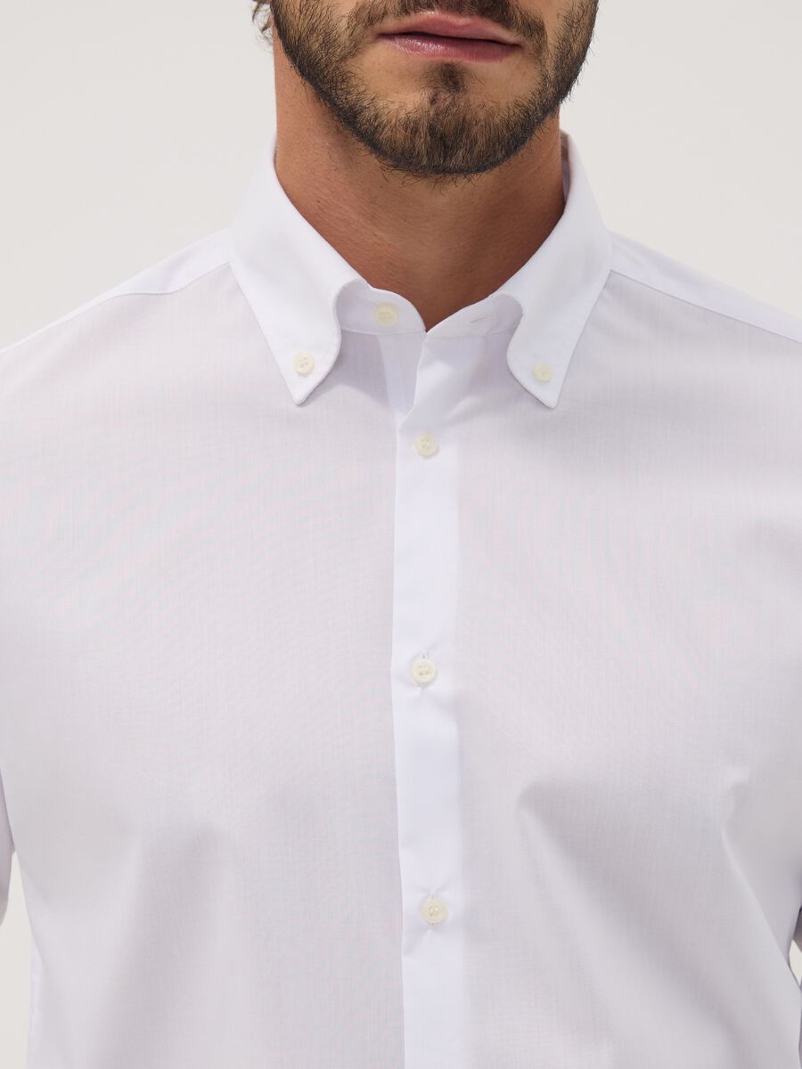 White button-down slim-fit long-sleeve Easy Iron shirt_1