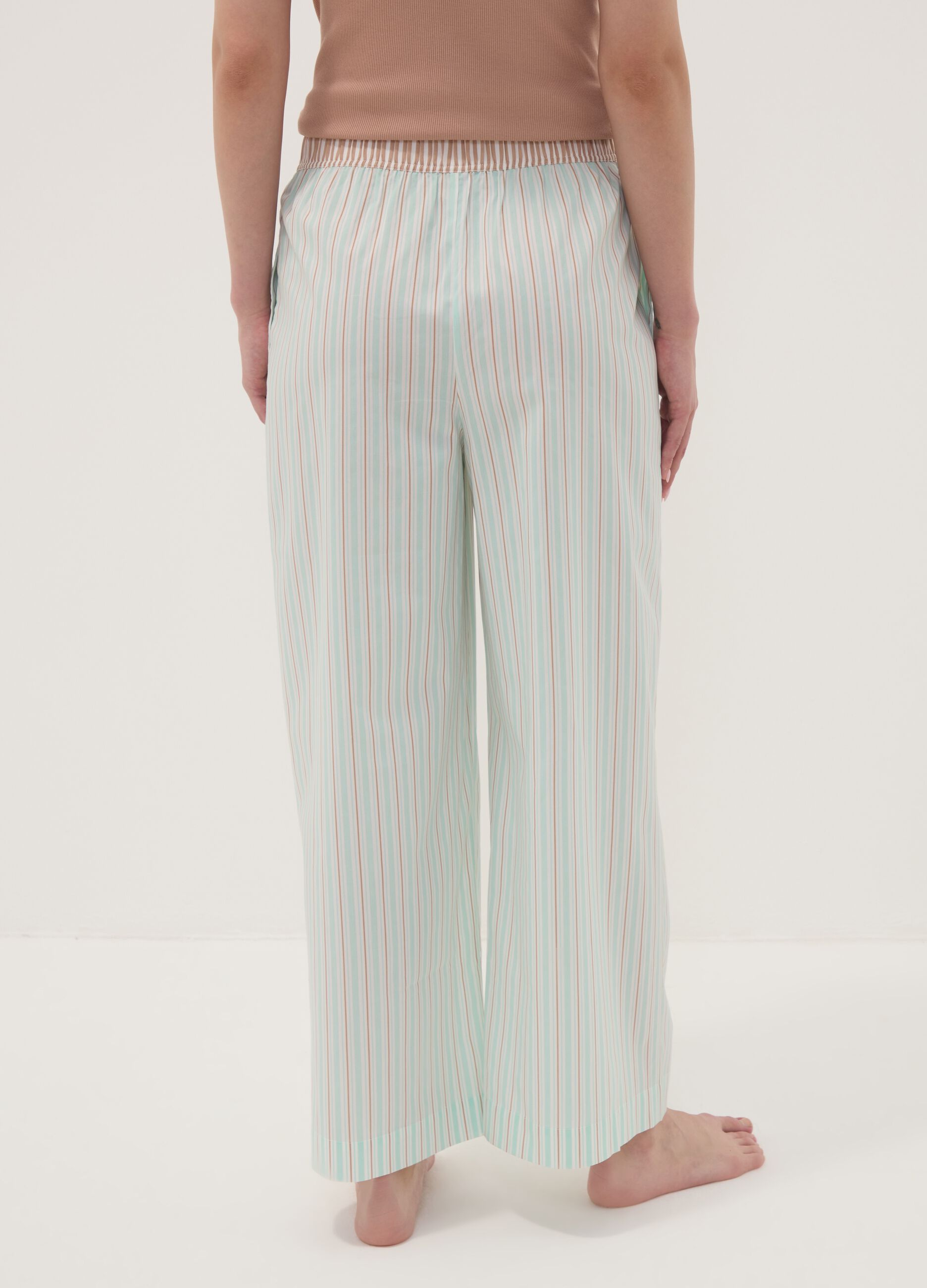 Green striped stretch cotton-blend poplin pyjama trousers