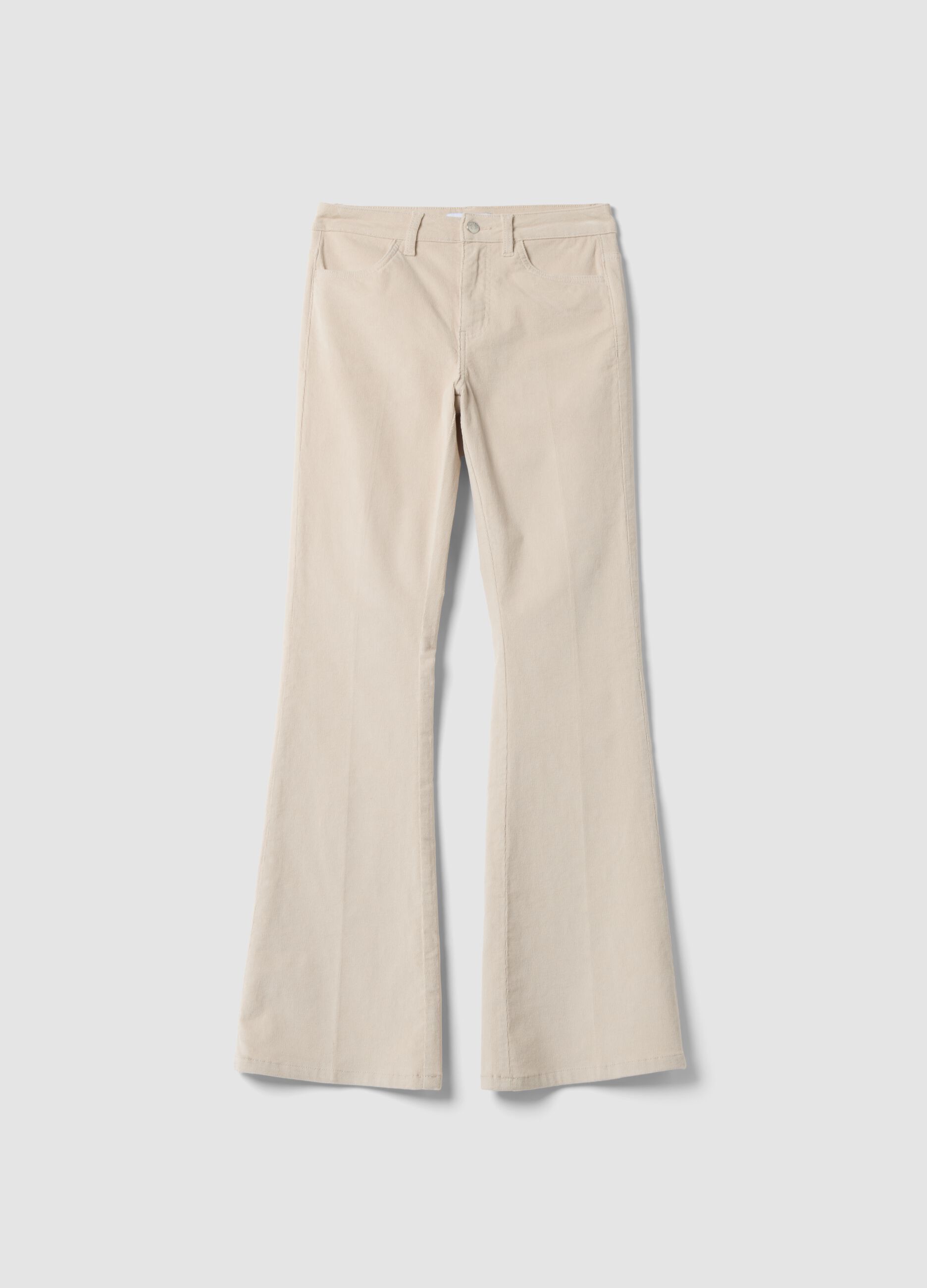 Beige stretch cotton flared trousers